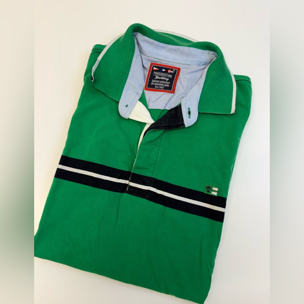 T321- Classic Green Polo Shirt with Navy Stripes